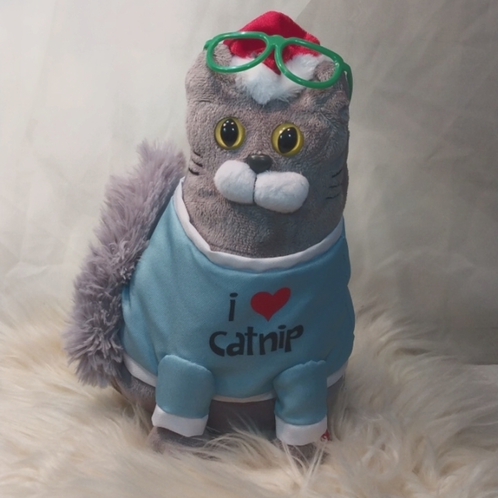 Dancing Nerd Cat with glasses and I love catnip shirt